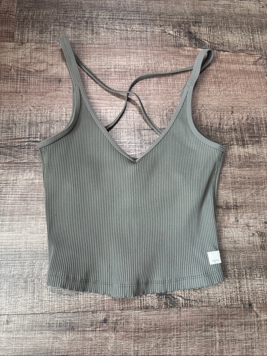 Vuori Tops - Vuori Ribbed Olive Green Strappy V-Neck Tank